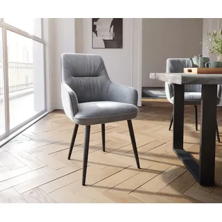 Esszimmerstuhl Zelia-Flex mit Armlehnen Samt Grau 4-Fuß konisch Schwarz Taschenfederkern