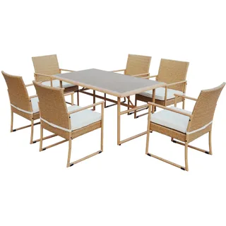 greemotion Dining-Set Hanoi, aus pulverbeschichtetem Stahl im Bambus-Look, mit beigen Kissen aus 100% Polyester