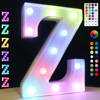 LED Buchstaben Lichter Alphabet, 18 Farblich Veränderbar Led Leuchtbuchstaben mit Fernbedienung Timer Nacht Lichter, Dekoration für Geburtstag Party Weihnachten Hochzeit Kinderzimmer - Buchstaben Z
