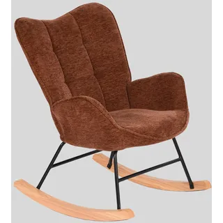 MEUBLE COSY Schaukelstühle Schaukelsessel Schwingstuhl Sessel mit Armlehnen und gepolsterter Sitzfläche für Wohnzimmer Schlafzimmer, Balkon, Metallgestell und Holzkufen, Stoff, Rot, 62x75x87cm