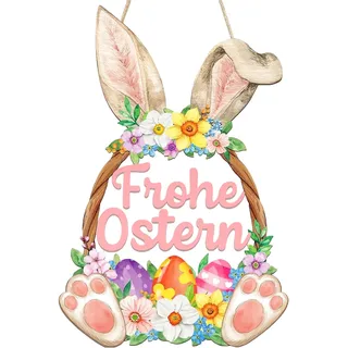 türkranz frühling osterkranz haustür ostern deko Holz, osterdeko Outdoor Mit Hasen, Bunte osterdeko Zum Aufhängen für Haustür, für osterkranz Haustür, türkranz ostern, 30x20cm