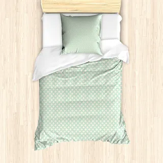 ABAKUHAUS Türkis Mantele, Klassische Retro Kunst, Milbensicher Allergiker geeignet mit Kissenbezügen, 135 cm x 200 cm - 80 x 80 cm, Mint Green Creme - Türkis