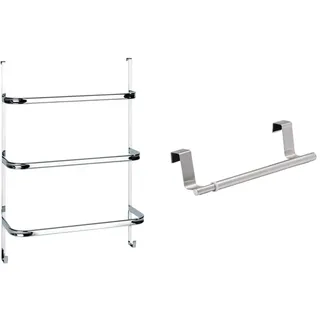 WENKO Handtuchhalter Irpinia Chrom - mit 3 Handtuchstangen, 54.5 x 77.5 x 21.5 cm, Chrom & Tür-Handtuchstange Teleskop 60 cm - ausziehbarer Türhandtuchhalter, 36-60 x 4 x 6 cm, Silber matt