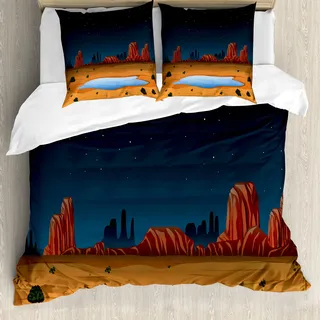 ABAKUHAUS Oase Bettbezug Set für Einzelbetten, Arizona Landschaft Sternenhimmel, Milbensicher Allergiker geeignet mit Kissenbezug, 155 cm x 220 cm - 80 x 80 cm, Mehrfarbig