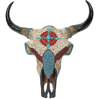 MCW Deko Kuhschädel HWC-D31, Stierkopf Bulle Tierkopf Kuhkopf Trophäe mit Mosaik, Polyresin 51x50x25cm