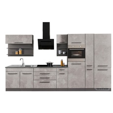 Bild von MÖBEL Küchenzeile »Tulsa«, mit E-Geräten, Breite 380 cm, schwarze Metallgriffe, MDF Fronten, grau