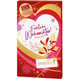 merci Adventskalender 2025, Schoko-Kalender zur Weihnachtszeit - 1 x 263 g | Schokoladen-Kalender mit 27 erlesenen Pralinen von merci Finest Selection, Petits & together + 24 liebevollen Botschaften