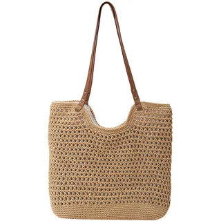 FloralGrace Strohtasche Korbtaschen Damen,Gehäkelte Strandtaschen für Damen, Sommer Strand Tote Tasche, Sommer Handtasche Damen,Weiche Geflochtene Taschen Schultertasche für Urlaub