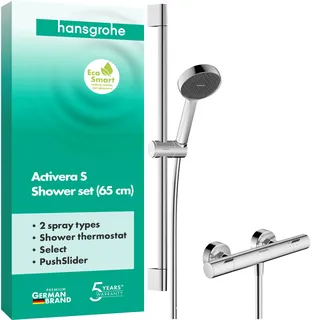 Hansgrohe Activera Select S - Duschset mit Ecostat Fine, wassersparendem Duschkopf (EcoSmart), Brausestange (65 cm), Brauseschlauch (1,60 m) und Duschkopfhalterung, Chrom,
