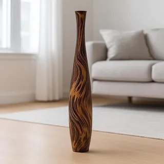 Leewadee Große Deko Bodenvase Für Dekozweige, Hohe Standvase Für Pampasgras, Design Holzvase, 105 cm, Braun