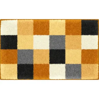 Grund Badteppich , Gelb, Schwarz, Weiß , Textil , Karo , rechteckig , 60x100 cm , Oeko-Tex® Standard 100, Made in Europe , für Fußbodenheizung geeignet, rutschfest , Heimtextilien, Badtextilien, Badematten