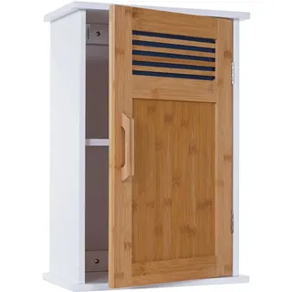 MCW Hängeschrank MCW-A85, Badschrank Wandschrank Bambus, 52x35x21cm weiß