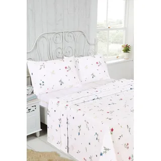 Rapport Home Biber-Bettwäsche-Set, Blumenwiese, 4-teilig, Weiß | 4-teiliges Set aus gebürsteter Baumwolle Gemütlich und warm für den Winterschlaf. Weiches Blumenmuster