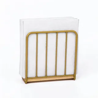 HILLSPRING Serviettenhalter Gold aus Metall mit Massivholzsockel – Moderner Serviettenständer im minimalistischen Design für Küche, Esstisch, Café und Restaurant