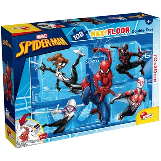 Lisciani - Marvel Spider-Man - Bodenpuzzle mit 108 Teilen ab 3 Jahren | Wendepuzzle - Rückseite zum Ausmalen im Format 70 x 50 cm - Szene mit Spider-Man - Fördert Feinmotorik und logisches Denken