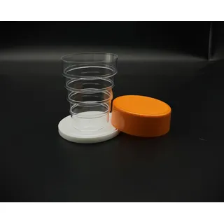 Kimmel Klappbecher Faltbecher Das Original mit Spiegel Trinkbecher Zahnputzbecher für Picknick Reisen Haushalt Outdoor Wandern Camping, Deckel Farbe orange, aus Kunststoff