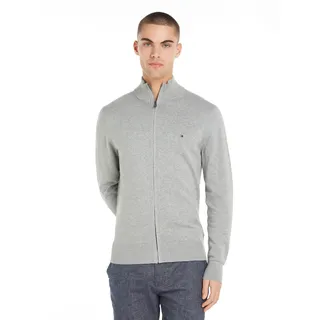 Cardigan TOMMY HILFIGER "PIMA ORG CTN CASHMERE ZIP THRU", Herren, Gr. XL, grau (light grau heather), Strick, Obermaterial: 95% Baumwolle, 5% Kaschmir, normal, Rippstrickbündchen, Strickjacken Cardigan