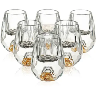 WIYETY 6 Stück Kristall Schnapsglas: Elegantes Geschwungenes Schnapsgläser mit Goldberg, Dekorative Kreative Schnapsgläser Shotgläser Vodka Gläser, Stamperlgläser für Hausbar Geschenkideen