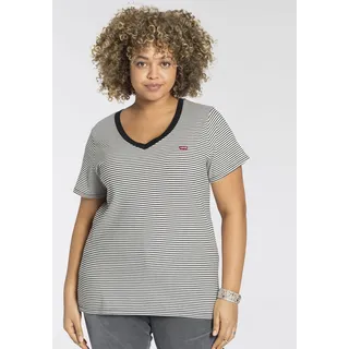 Levi's Kurzarmshirt LEVI'S PLUS "V NECK TEE", Damen, Gr. XXL (50/52), schwarz (schwarz, stripe), Jersey, Obermaterial: 100% Baumwolle, gestreift, figurumspielend hüftlang, V-Ausschnitt, Shirts Kurzarmshirt, Gerade geschnittene Passform