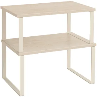 SONGMICS Gewürzregal, 2er Set Küchen-Organizer, Küchenregal, Schrank-Organizer Küche, erweiterbar, kleines Regal, stapelbar, Metall und Holzwerkstoff, travertinbeige-cremeweiß KCS020L01