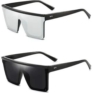 Dollger Retro Eckig Sonnenbrille Damen Herren Groß Mode Flat Top Big Rahmen Shades Schwarz+Weiß