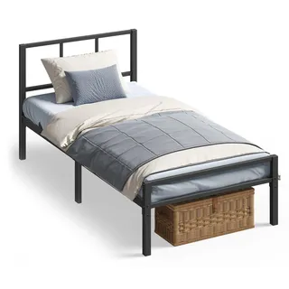 VASAGLE Metallbett 90 x 200 cm, stabiler Bettrahmen mit Kopfteil und Lattenrost, Bettgestell, einfache Montage, schwarz - Schwarz