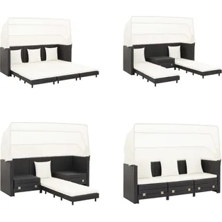 vidaXL Ausziehbares 3 Sitzer Schlafsofa mit Dach Poly Rattan Schwarz - Schlafsofa - Schlafsofas - Rattan-Schlafsofa - Rattan-Schlafsofas - Schwarz
