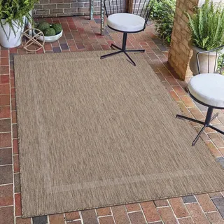 Carpetsale24 In- & Outdoor Teppich - Wetterfestes Flachgewebe in Sisal-Optik mit Bordüre, Küchenteppich, Terrasse, Wohnzimmer & mehr, Grösse: 60x100 cm - Braun