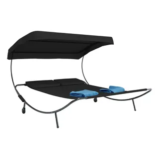 VCM Bindox Doppel-Gartenliege 200 x 180 x 137 cm schwarz inkl. Sonnendach