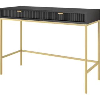 Selsey Vellore Schminktisch Schreibtisch mit Schubladen, Schwarz mit geriffelten Fronten und schwarzen Metallbeinen, 104 cm breit - Schwarz