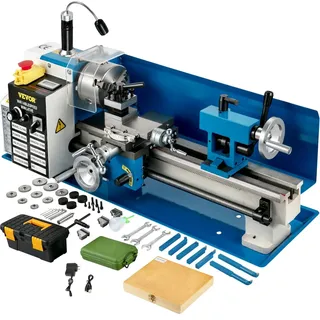 VEVOR Mini Metall-Drehmaschine, 180 x 350 mm Tisch-Drehmaschine, 550W variable Geschwindigkeit 2250RPM Drehmaschine, mit 3-Backenfutter CNC Mini-Drehmaschine, Präzisions-Mini-Drehmaschine mit Werkzeugkasten Digitalanzeige für Metallbearbeitung, 180/350 mm, 550 W