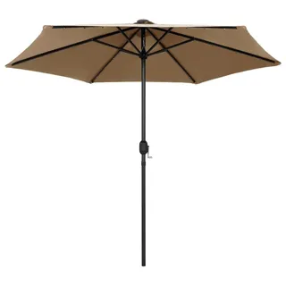 vidaXL Sonnenschirm mit LED-Beleuchtung und Alu-Mast 270 cm Taupe - Grau