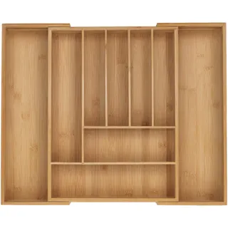 Relaxdays Besteckkasten , Holz, Kunststoff , Bambus , 9 Stück Fächer , Rechteckig , 53.5x5x43 cm , Küchenzubehör, Küchenhelfer, Besteckeinsätze