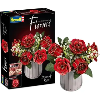 REVELL Dream of Roses Ewiger Rosenstrauß aus Holz, Blumen aus Holz zum Zusammenbauen mit Vase und Duftring, DIY Blumen Deko, Romantische Geschenkidee