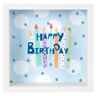 goldbuch 92 0090 Wunscherfüller Happy Birthday, Spardose mit austauschbarem Hintergrund, Bilderrahmen aus MDF, Geldbox für Münzen und Scheine, Sparbüchse mit Wandhalterung, ca. 18 x 18 x 5 cm, Weiß