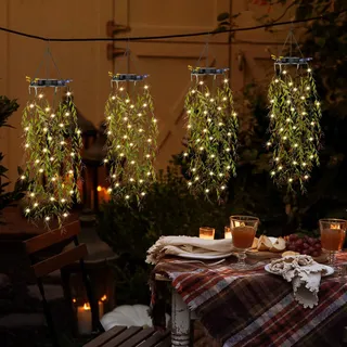 KagoLing Solarlampen für Außen, 4 Stück Hängepflanze Künstlich mit Lichterketten, IP65 Wasserdicht Solarlaterne für Außen, Geschenke für Frauen, Ideal für Weihnachten Partys Hochzeiten Gartendeko
