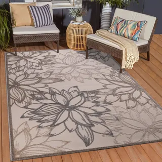 Sanat Teppich »Floral 2 Outdoor« rechteckig 6 mm Höhe In- und Outdoor geeignet, Blumen, Balkon, Terrasse, Außenbereich, beige