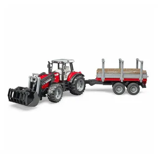 Bruder Massey Ferguson 7480 mit Frontlader und Holztransportanhänger und
