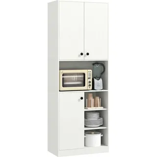 COSTWAY 166cm Küchenschrank, Buffetschrank mit 3 Türen & offenen Regalen, Hochschrank Küche mit Arbeitsplatte, Aufbewahrungsschrank Weiß - Weiß