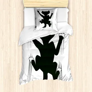 ABAKUHAUS Modern Mantele, Tier Funny Pet Art, Milbensicher Allergiker geeignet mit Kissenbezügen, 135 cm x 200 cm - 80 x 80 cm, Dunkelgrün Weiß - Weiß