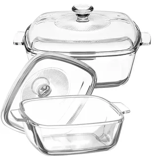 2er Set Auflaufform mit Deckel und Griff, Quadratische Glas Backformen für Ofen und Mikrowelle, Klare Bleifreie Glas BackformGlasbräter mit Glasdeckel zum Backen und Kochen (0,8 L und 1,5 L)