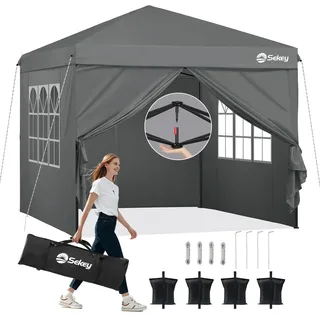 Sekey Premium Faltpavillon 3x3m Wasserdicht & Winterfest, Pop Up Pavillon mit 4 Seitenwänden und Einweg-Privatsphäre-Fenstern – Innen Sichtbar, Außen Blickdicht, (Standard Version)