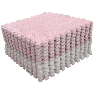 Ghzste Puzzle-Spielmatten, 10 Stück Schaumstoff-Bodenmatte, 30 X 30 cm Quadratische Ineinandergreifende Teppichfliesen, Weicher Plüschteppich für Schlafzimmer (Rosa Weiß)