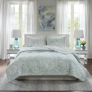 Comfort Spaces Quilt-Set, Trendiger Paisley-Sommerbezug, gemütliche Decke, leichte Ganzjahres-Bettwäsche-Schicht für den Winter, passende Kissenbezüge, King-Size-Bett, Kaschmir-Paisley-Blau