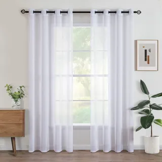 Woaboy Voile Gardinen Weiss Vorhänge Transparent Wohnzimmer mit Ösen Stores Gardinen Schlafzimmer Ösenvorhang Scheibengardine Schlaufengardinen Modern 2er Set 140x245 cm (B x H) Weiß