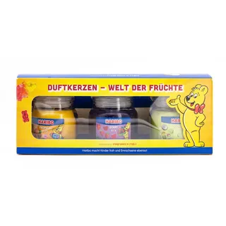 Haribo Duftkerzen Geschenkset | Frucht Power | 3x Duftkerzen Fruchtig | Geschenke für Frauen | Kerzenset für Zuhause | 3x85g Duftkerzen im Glas