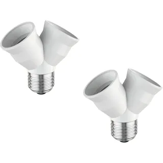 ledscom.de 2 Stück E27 Sockel, 2-fach Splitter-Adapter, weiß