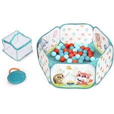 B. toys 62243456006 Animals Babyspielzeug Bällebad, Faltbarer zusammenklappbarer Laufstall mit 42 bunten inklusive Aufbewahrungstasche für Bälle, Baby Spielzeug für Kinder ab 1 Jahr, Blau, Medium