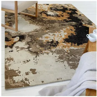 otto home Teppich »Orin« rechteckig 6 mm Höhe Kurzflor, 80 % Wolle und Viskose, handgewebt, weich, Schlafzimmer, goldfarben