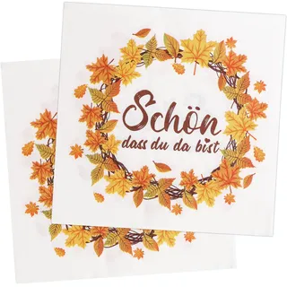 LOHAME 40 Stück Herbst Servietten Schön Dass Du Da Bist Tischdeko 33 x 33cm | Herbstkranz Papierserviette Ahornblatt Herbstdeko Herbstblätter Hochzeitsservietten für Herbst Hochzeit Erntedankfest